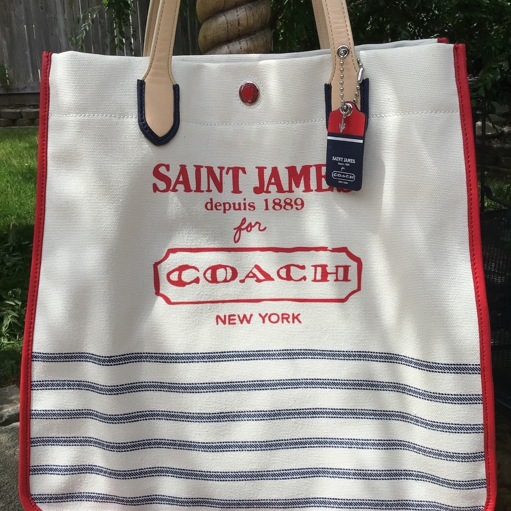 NWOT SAINT JAMES RED WHITE & BLUE COACH CANVAS HANDBAG